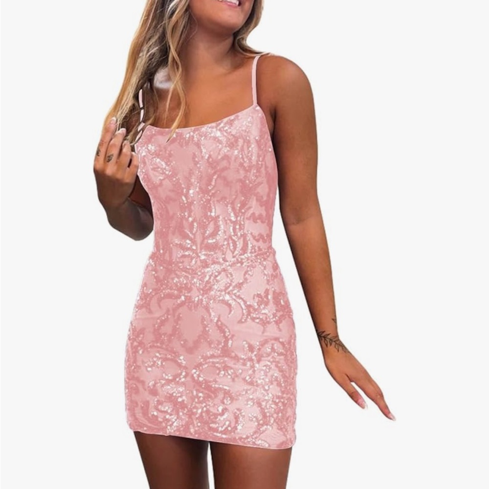 Pink sequin bodycon homecoming cocktail dress